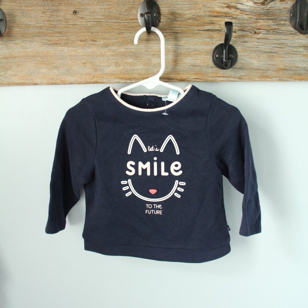 Obaibi Size 12M Sweatshirt Cat Smile Navy Blue